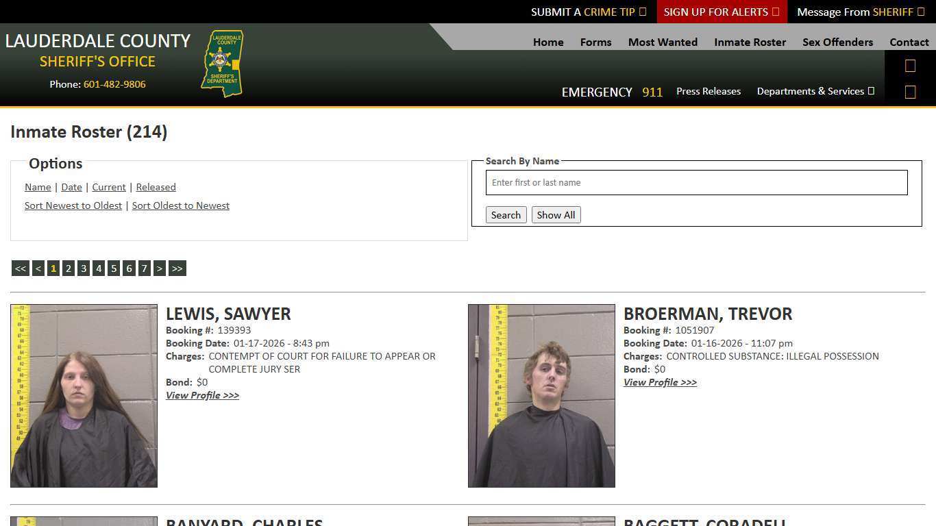 Inmate Roster - Current Inmates Booking Date Descending - Lauderdale County Sheriff