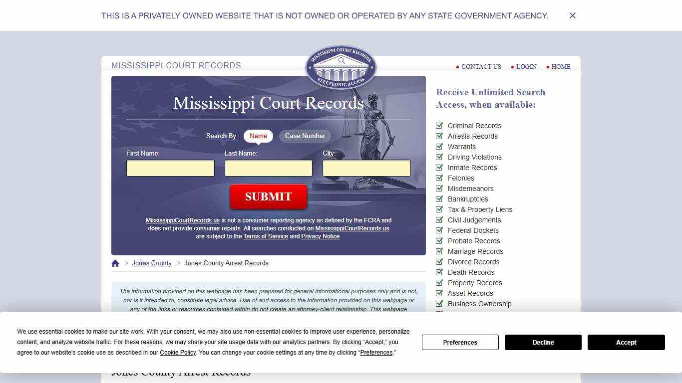 Jones County Arrest Records | MississippiCourtRecords.us